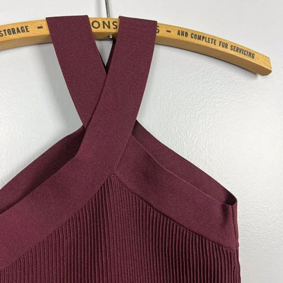 Aritzia Babaton Womens XS Sculpt Knit Criss  Cross Ribbed Bodycon Dress Maroon - Picture 3 of 5
